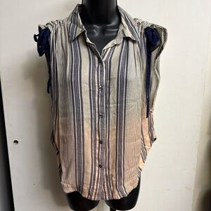 Free People striped button-down tie ruched top